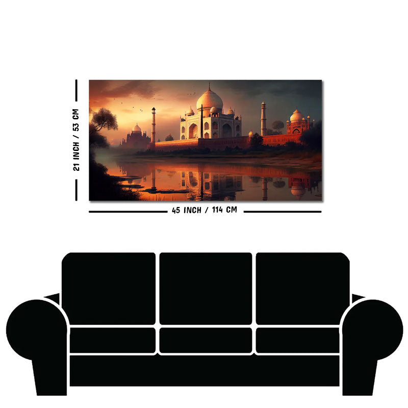 Beautiful View of Taj Mahal at Sunset Canvas Wall Painting