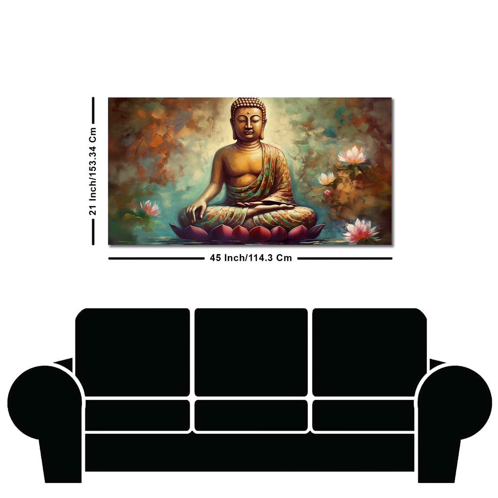 Meditating Gautam Buddha Statue Canvas Wall Painiting