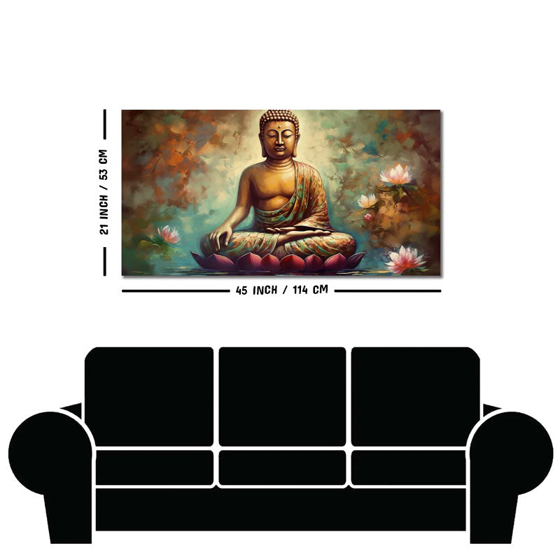 Meditating Gautam Buddha Statue Canvas Wall Painiting