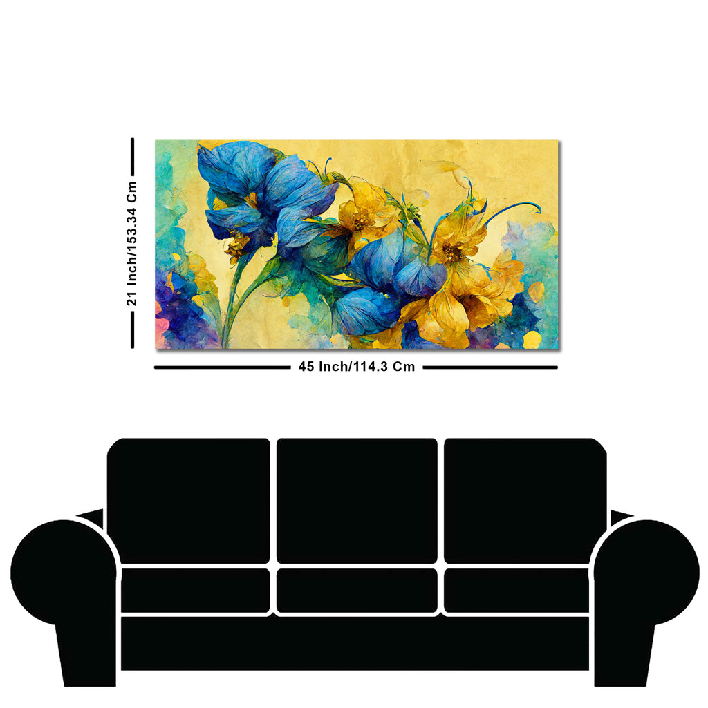 Abstract Blue and Gold Floral Art Canvas Wall Painting