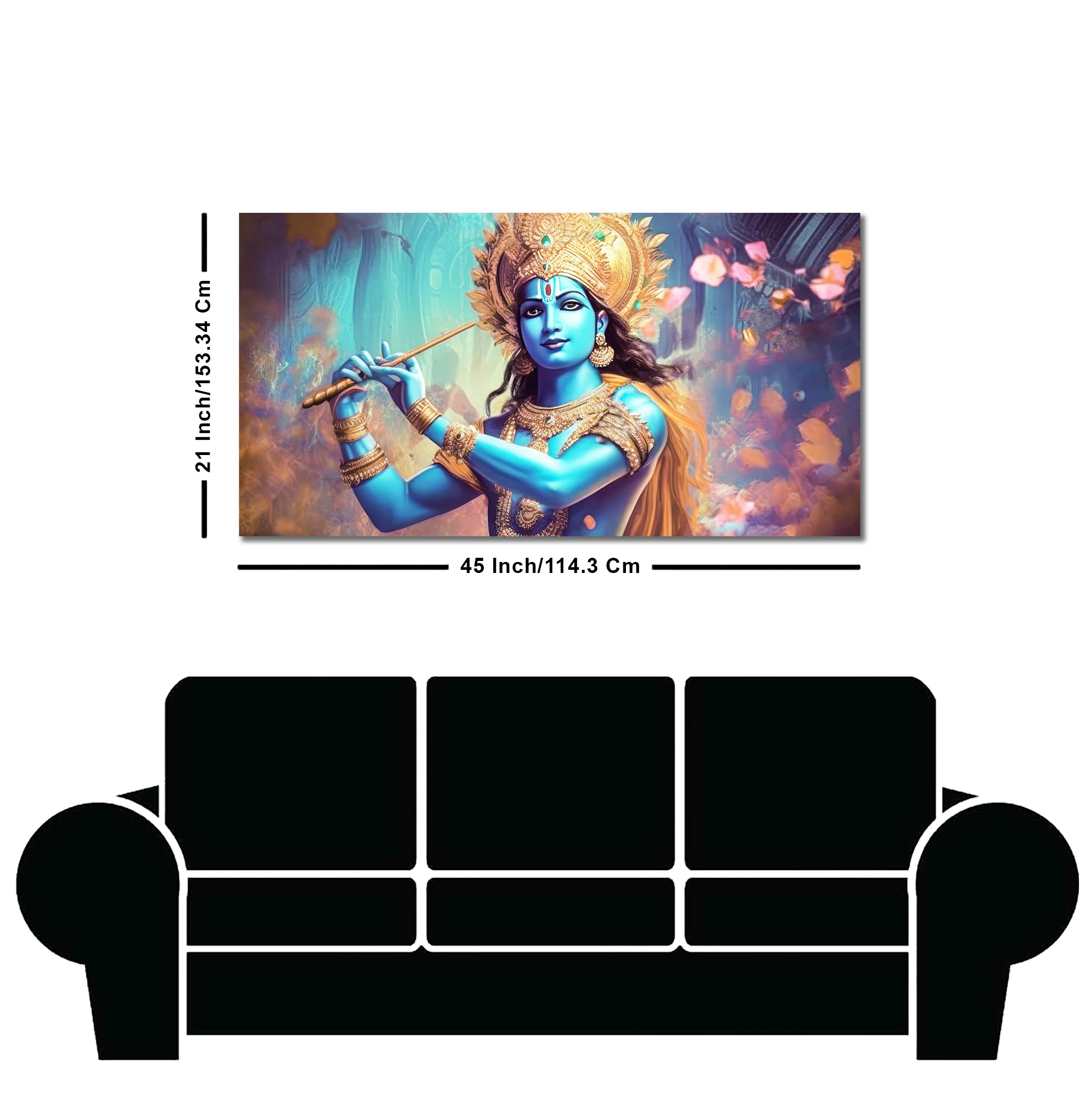 Classic Canvas Wall Panting of Lord Krishna Playing with Flute