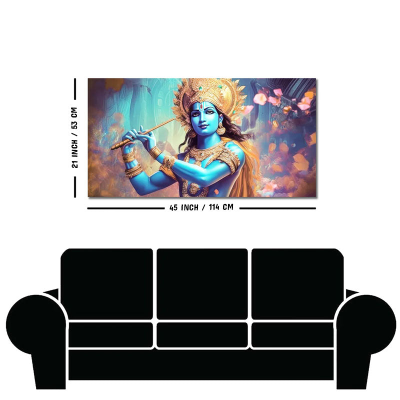 Classic Canvas Wall Panting of Lord Krishna Playing with Flute