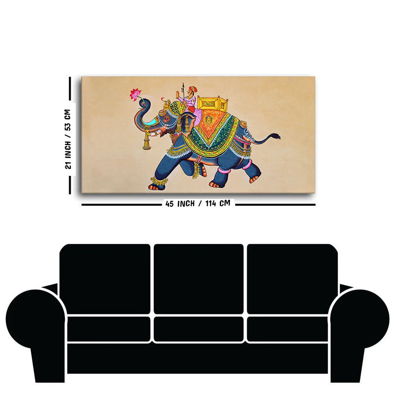 Madhubani Art Elephant Premium Canvas Wall Painting