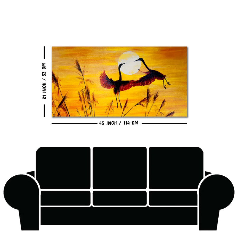 Pair of Flamingos Flying in Sunset Canvas Wall Painting