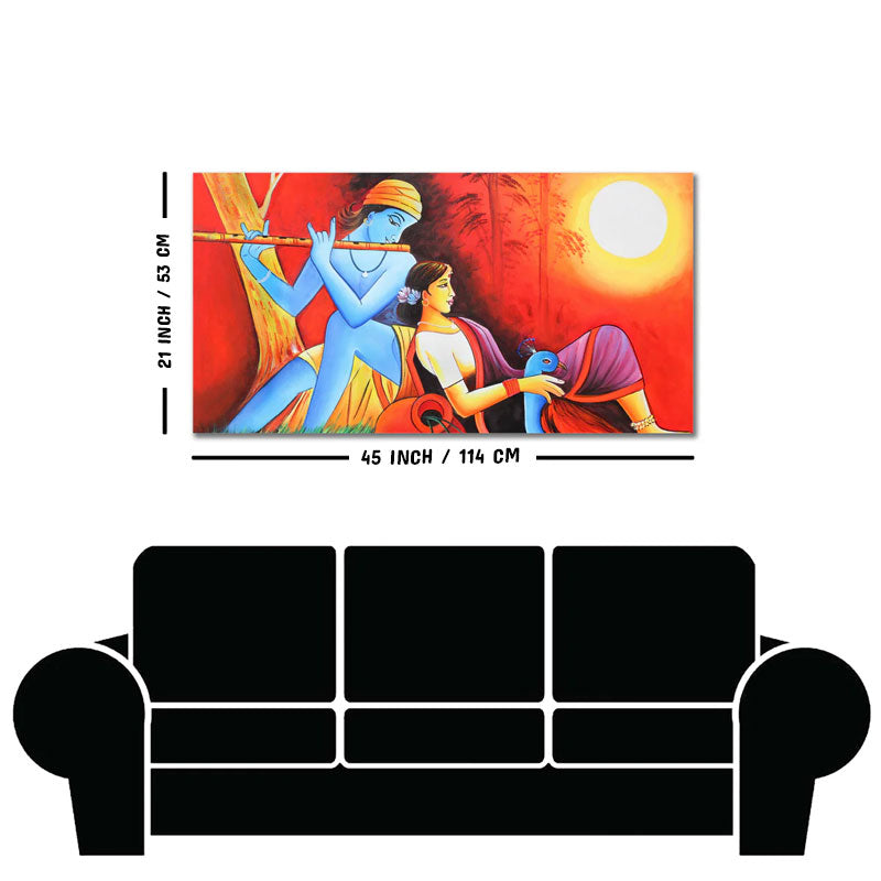Radha Krishna With Flute Canvas Wall Painting
