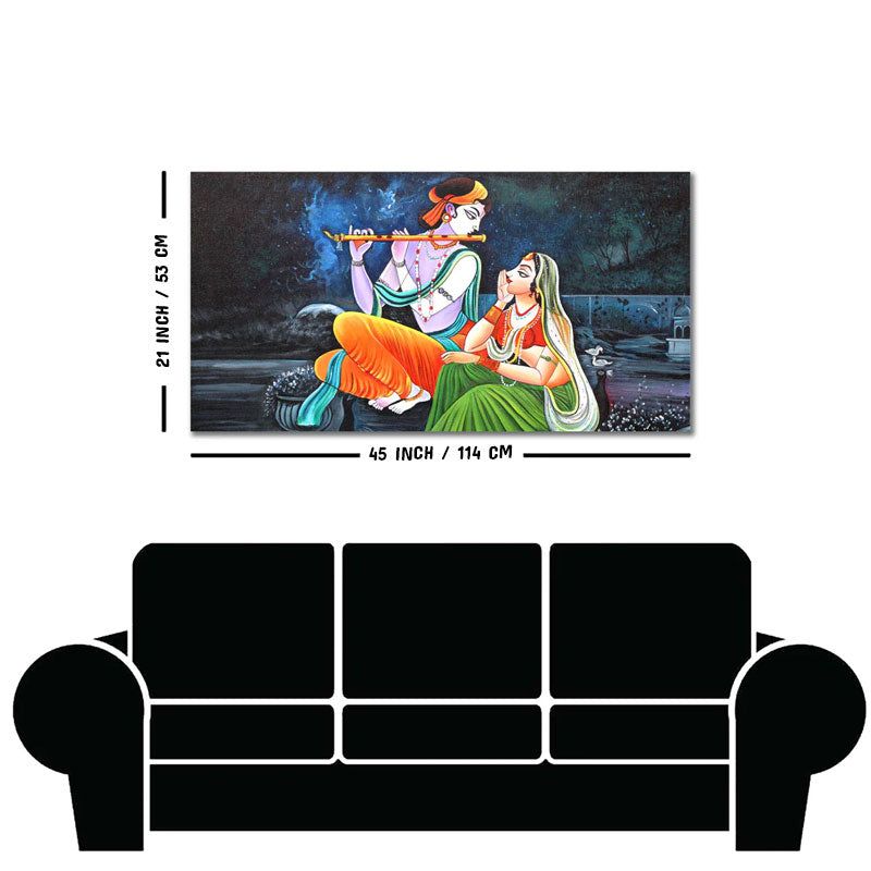 Lord Radha Krishna in Dark Forest Canvas Big Wall Painting Wall Art