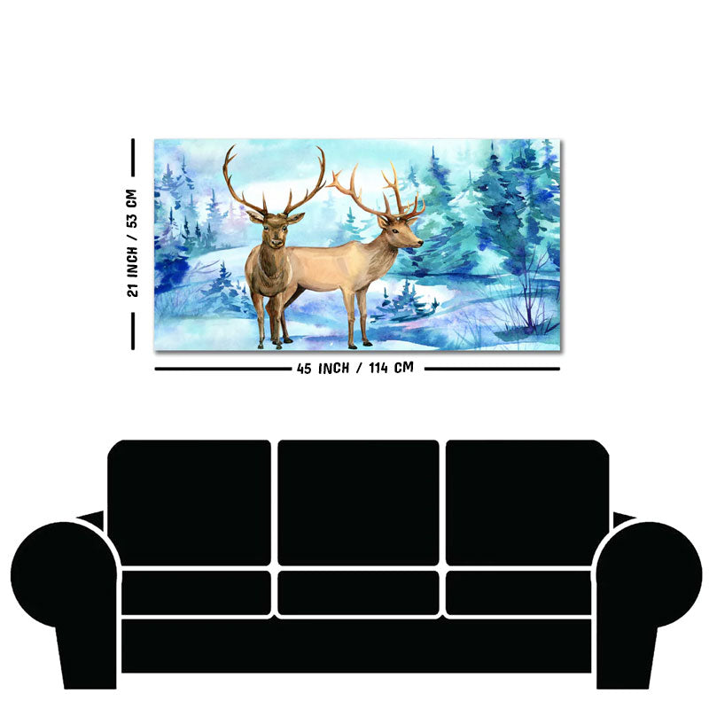 Pair of Deer in Snow Covered Forest Wall Painting