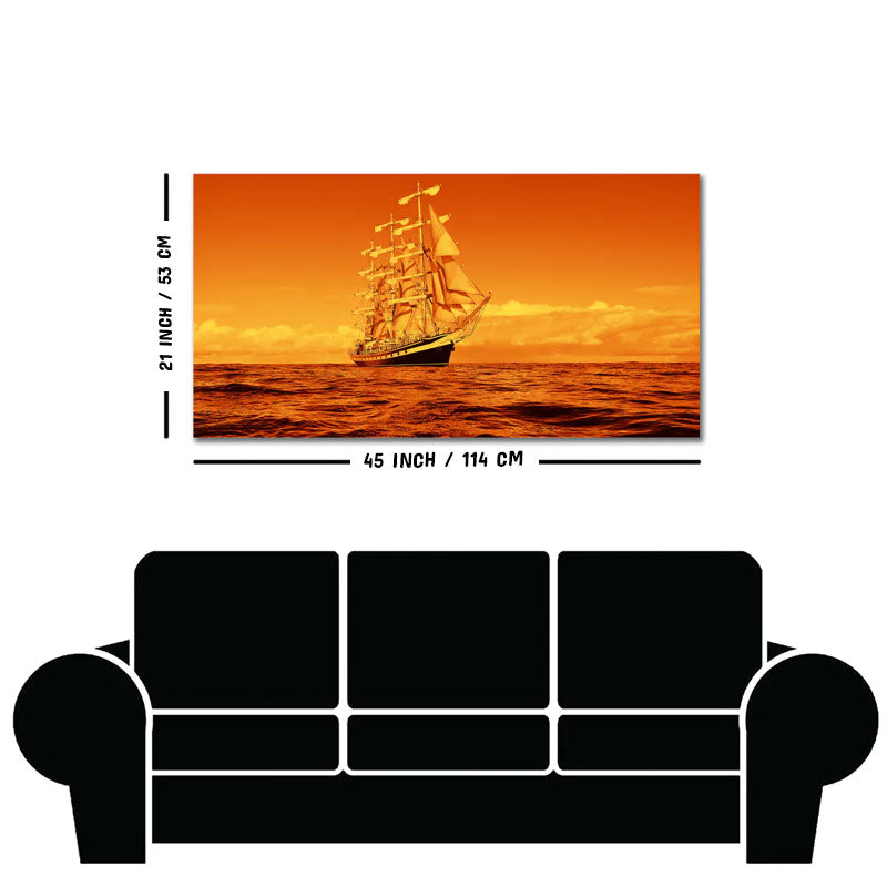 Sailing Ship in a Beautiful Golden Hour Premium Wall Painting