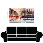 Canvas Wall Painting of Street view of London with Snowfall Background