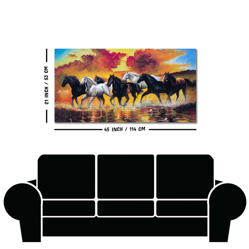 Panoramic Running Seven Horses Abstract Wall Painting