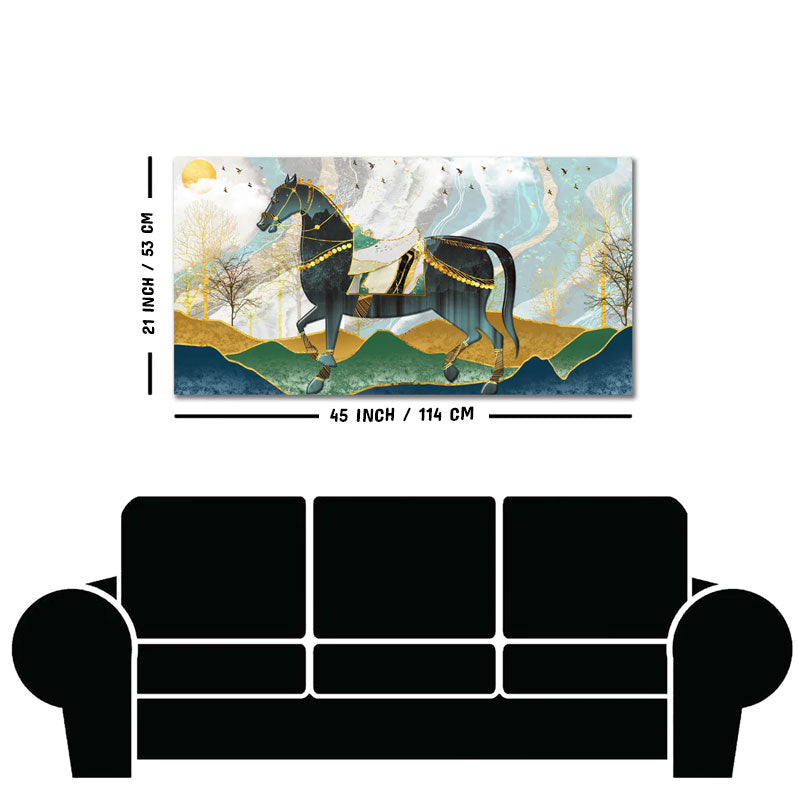 Premium Wall Painting of Horse and Golden trees with Colored Mountains