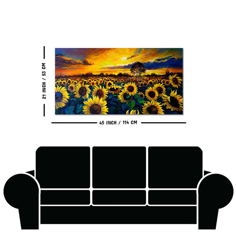 Beautiful Wall Painting of Sunflower Garden in Sunset View