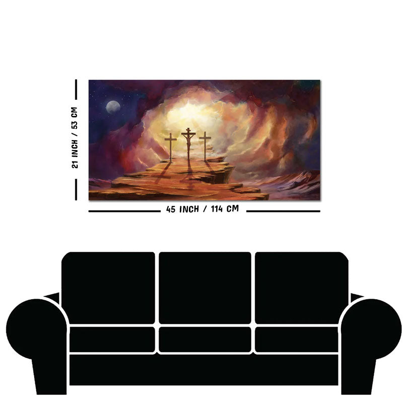 Premium Wall Painting of Jesus Cross with Moon Dark Background