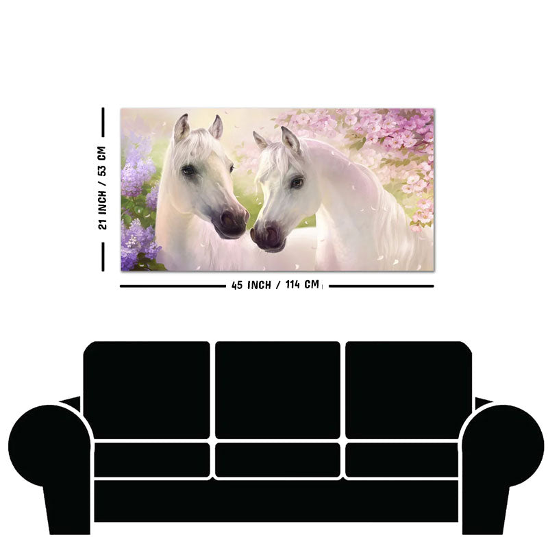 Beautiful Pair of White Horses Premium Wall Painting