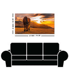 Brown Horse Eating At Sunset Premium Wall Painting