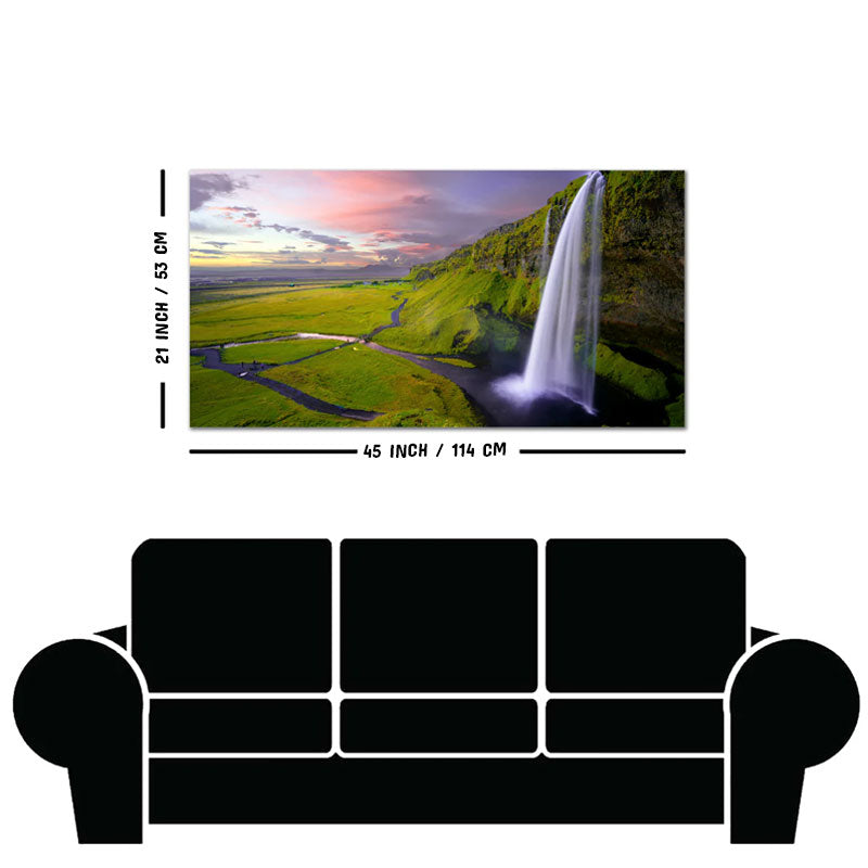 Panoramic Canvas Wall Painting of Unreal view of Waterfall at Sunset