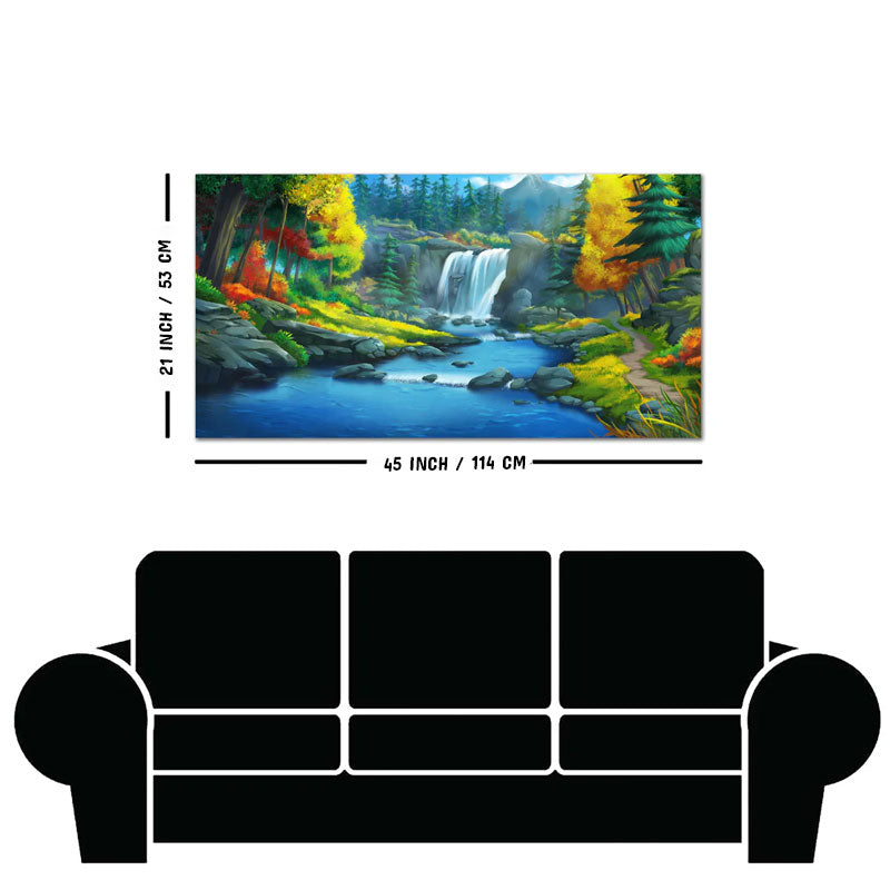 A Beautiful Scenery of Waterfall In Forest Canvas Wall Painting