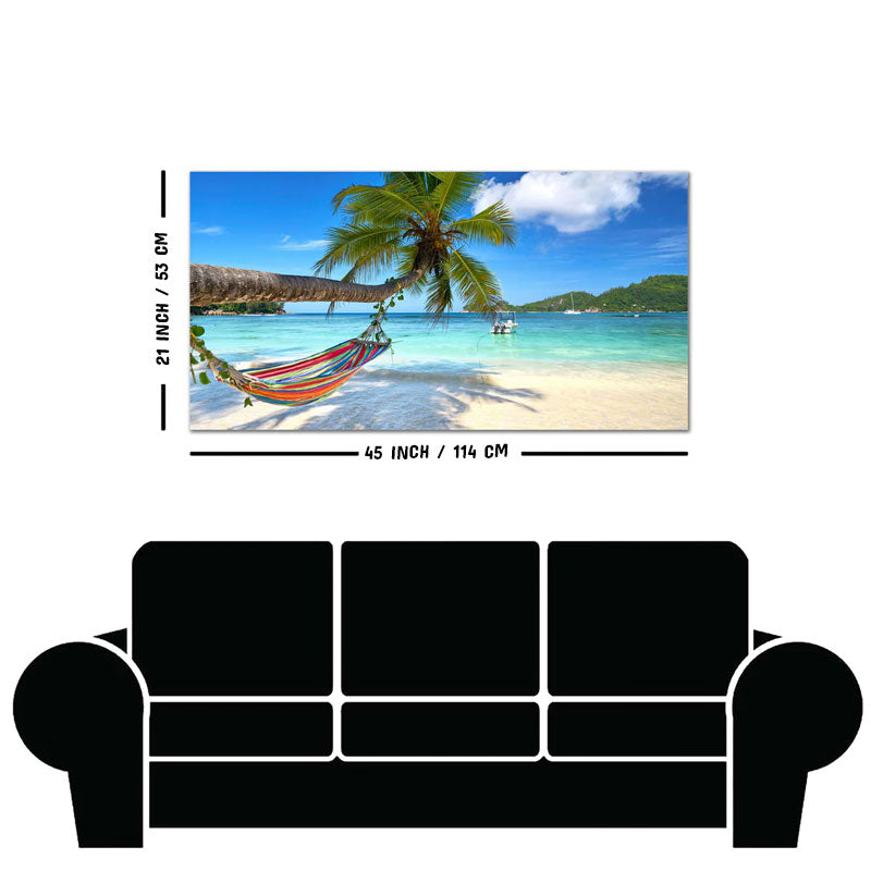 Perfect Beach with Palm Tree and Hammock Premium Canvas Wall Hanging