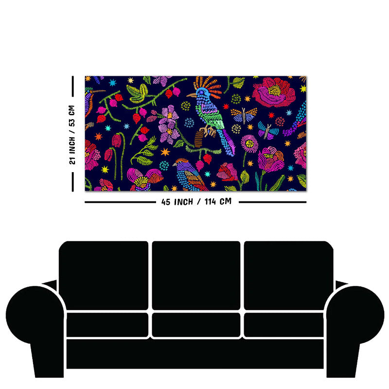Premium Canvas Folk Art Painting of Birds, Flowers & Butterfly