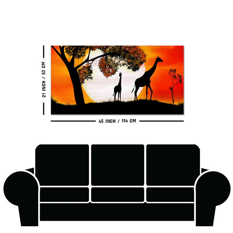 A Pair of Giraffe under a Tree in Sunset Canvas Wall Painting