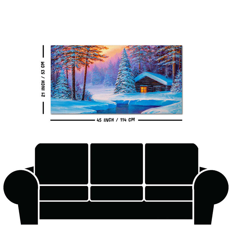 Old Hut in the Winter Forest Canvas Wall Painting