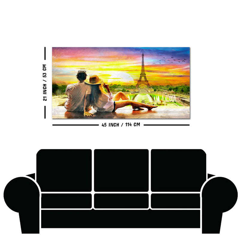 Couple Watching Sunset Paris Canvas Wall Painting