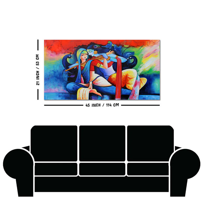 Lord Radha Krishan Playing Flute Canvas Wall Painting