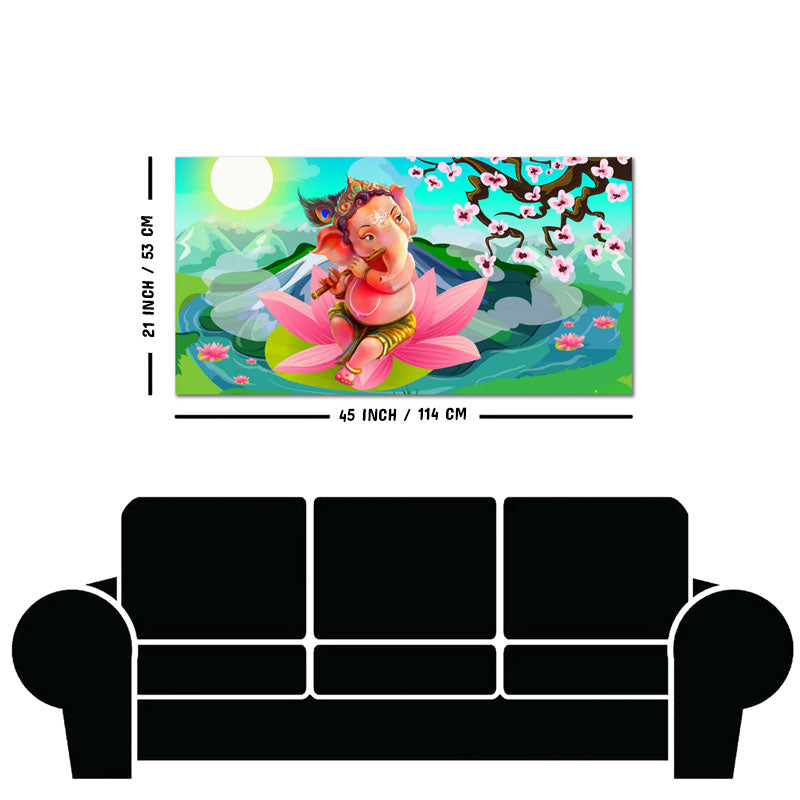 Lord Ganesha Playing Flute Premium Wall Painting