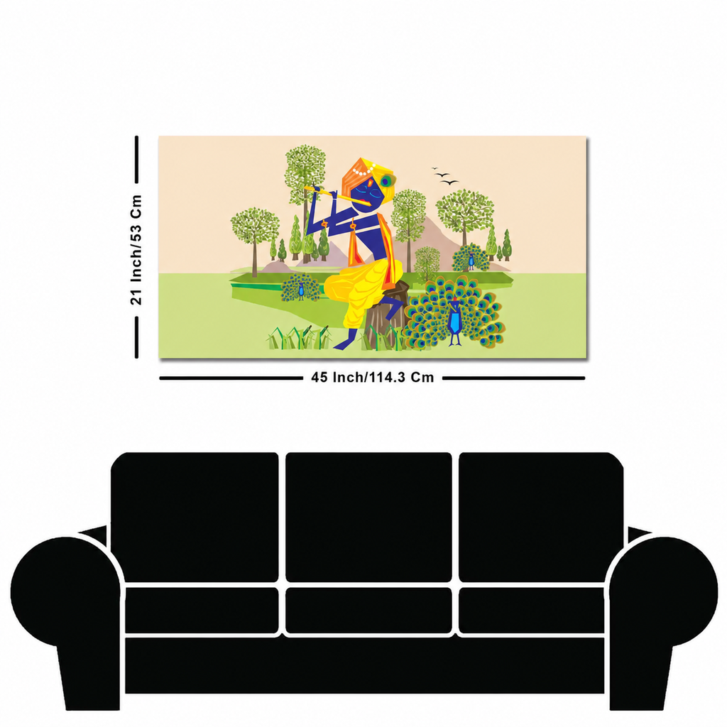Animated Little Krishna With Flute Canvas Wall Painting