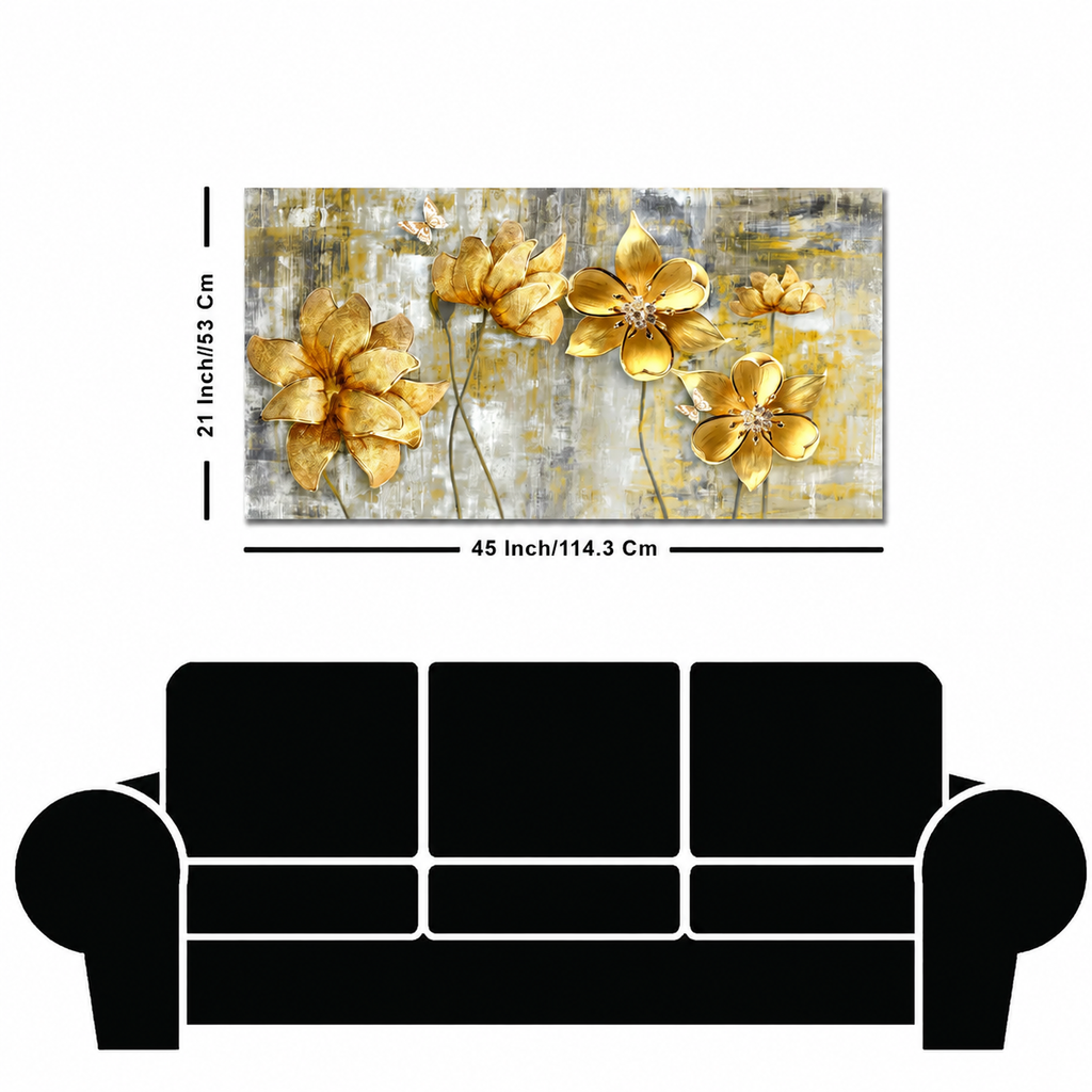 Golden Flowers Abstracts Art Canvas wall painting