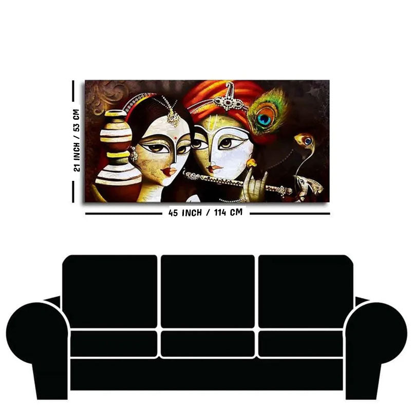 Radha Krishna With Flute Canvas Wall Painting