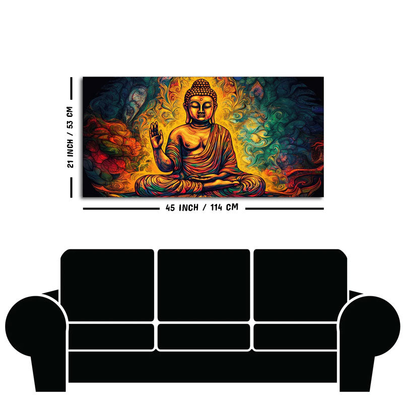 Spiritual Peaceful Gautam Buddha Textured Art Wooden Wall Painting