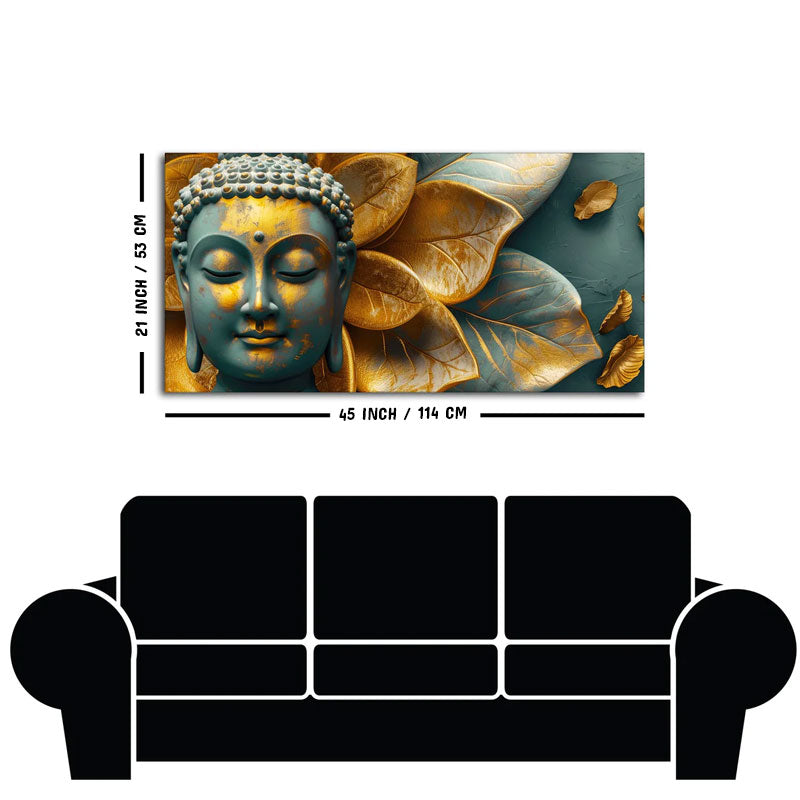 Buddha Statue with Golden Flower Leaf Art Canvas Wall Painting