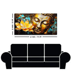 Golden Statue of Buddha with Lotus Flowers Canvas Wall Painting