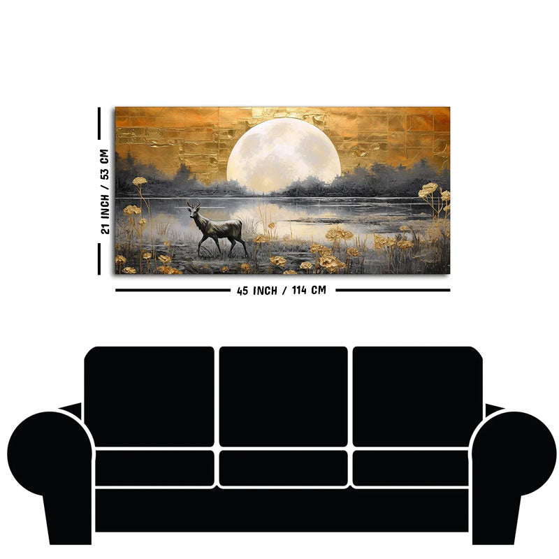 Beautiful Scenery of Deer in Forest Canvas Wall Painting