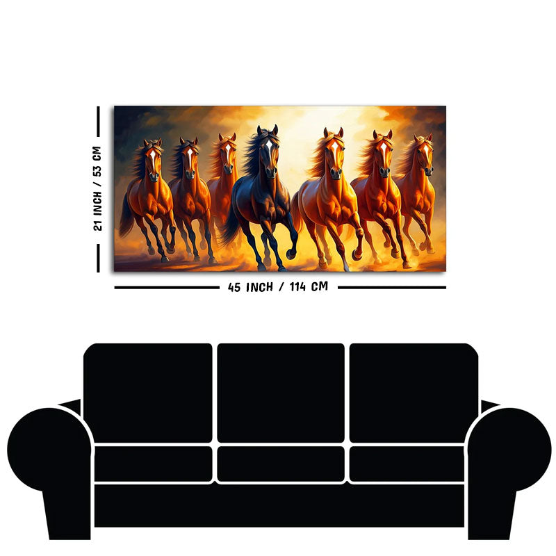 Seven Horses Running at Sunset Wooden Canvas Wall Painting