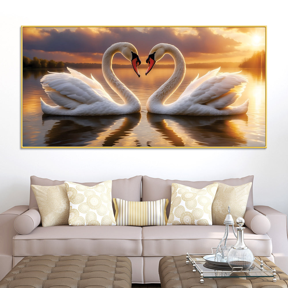 Love Swan Pair Canvas Painting for Bedroom & Living Room Wall