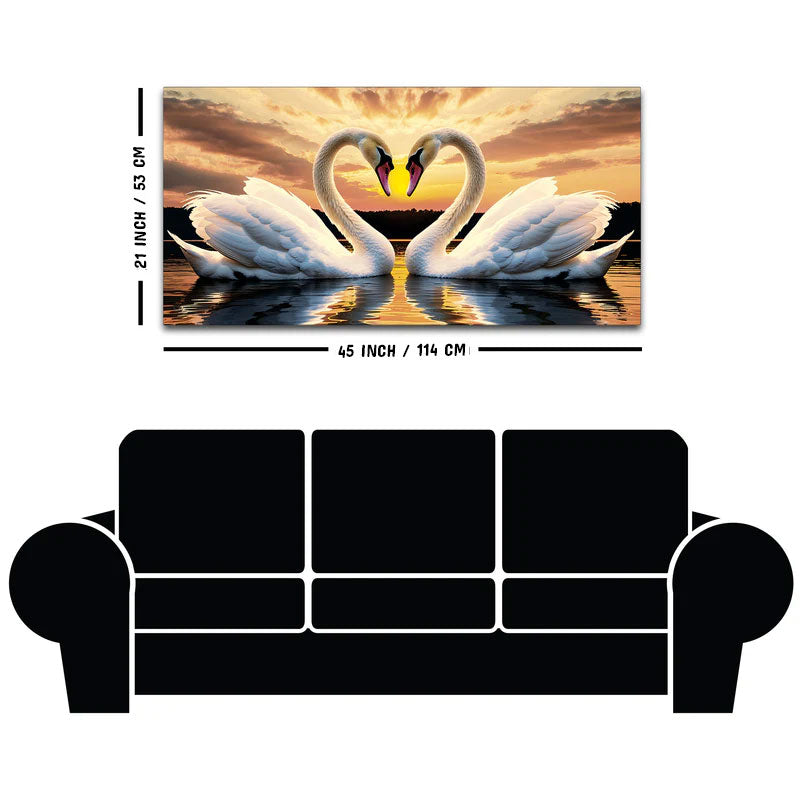 Beautiful Swan Pair Wall Painting for Home & Bedroom Decor