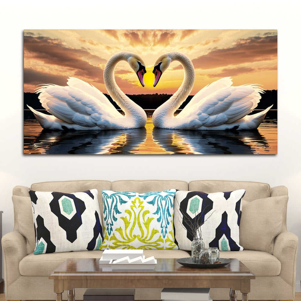 Beautiful Swan Pair Wall Painting for Home & Bedroom Decor