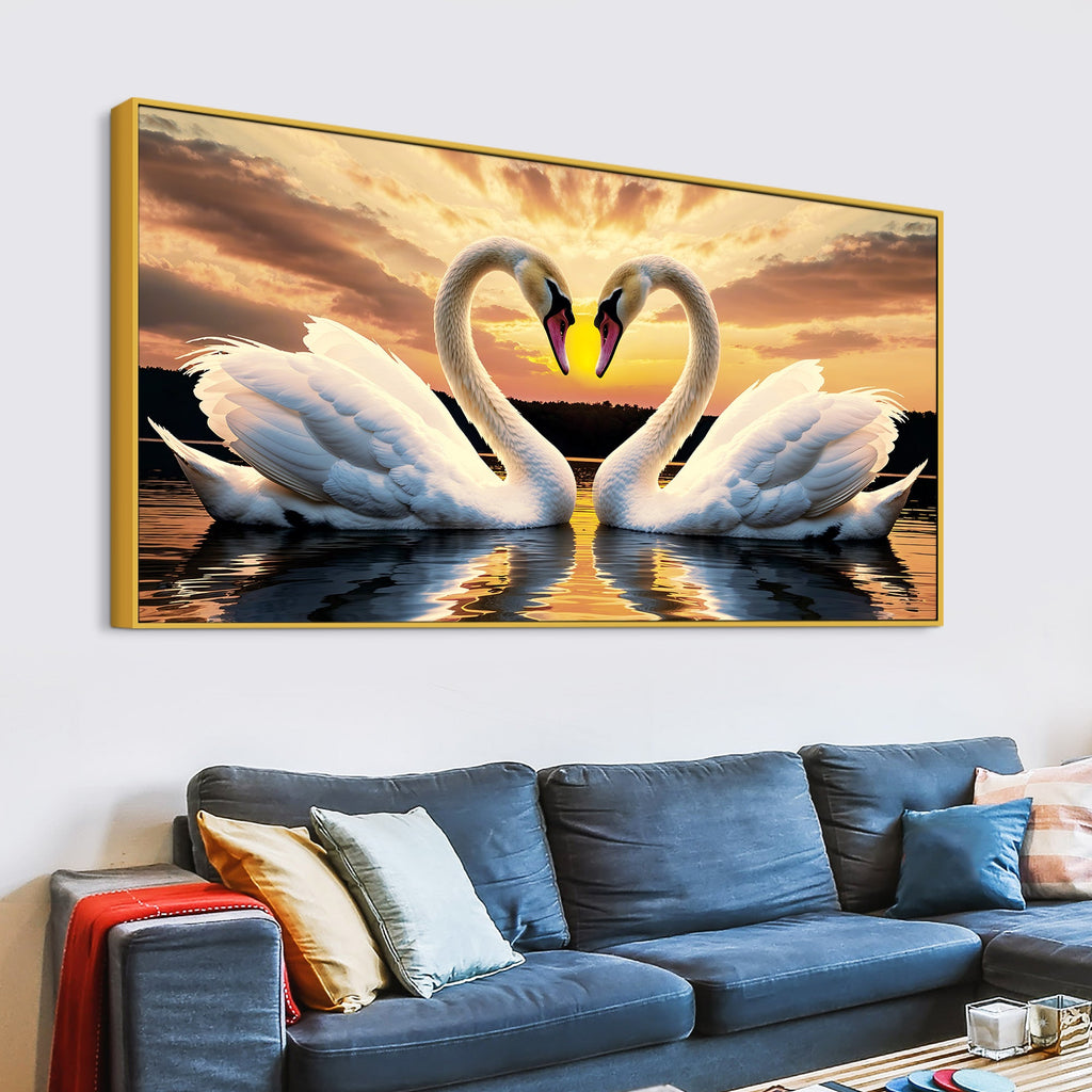 Beautiful Swan Pair Wall Painting for Home & Bedroom Decor