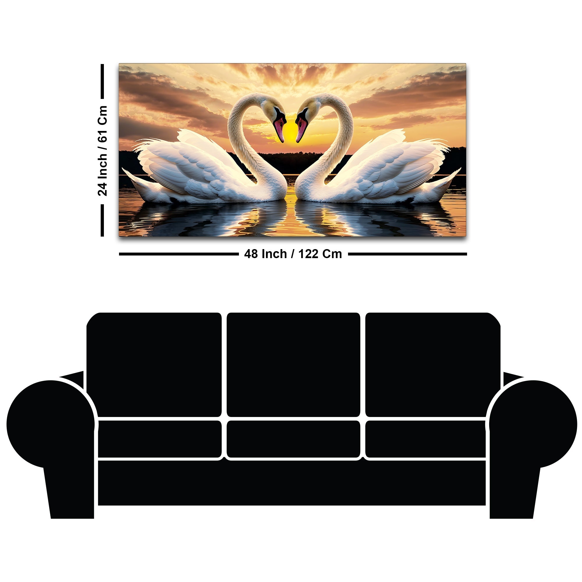 Beautiful Swan Pair Wall Painting for Home & Bedroom Decor