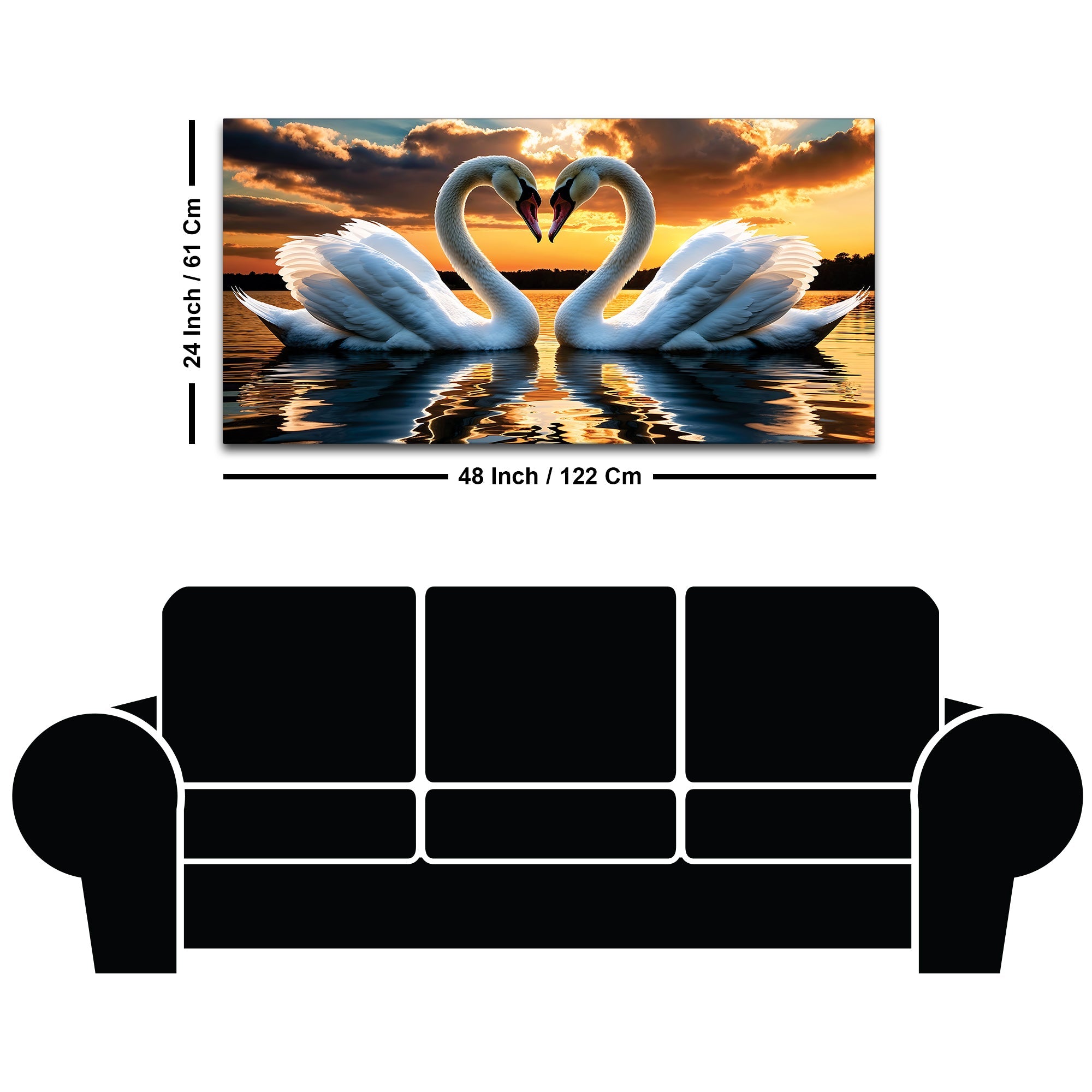 Elegant Swan Couple Wall Painting for Luxury Home Decor