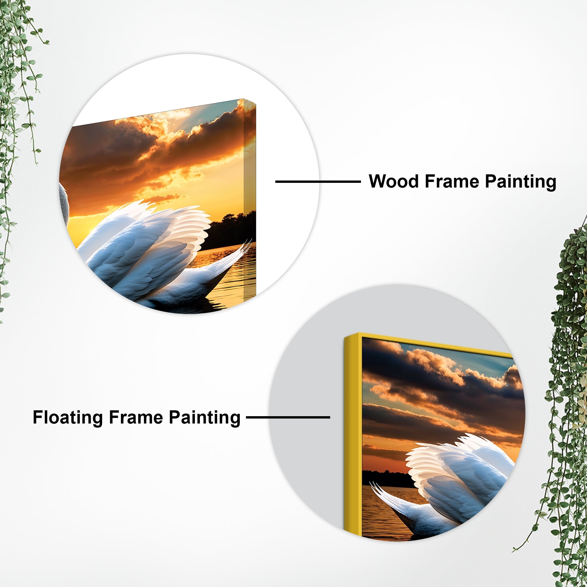 Elegant Swan Couple Wall Painting for Luxury Home Decor