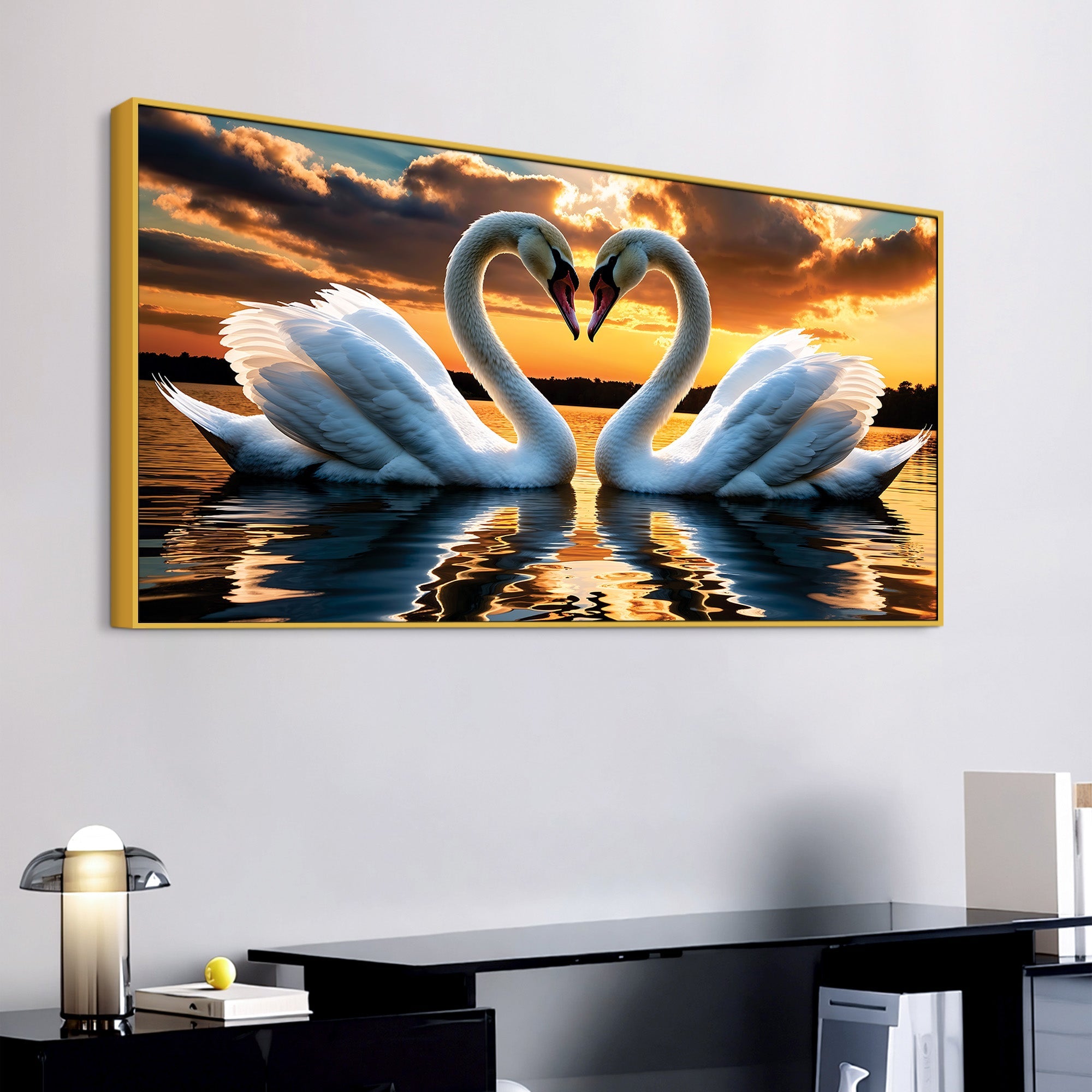 Elegant Swan Couple Wall Painting for Luxury Home Decor
