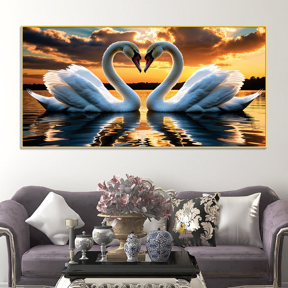 Elegant Swan Couple Wall Painting for Luxury Home Decor