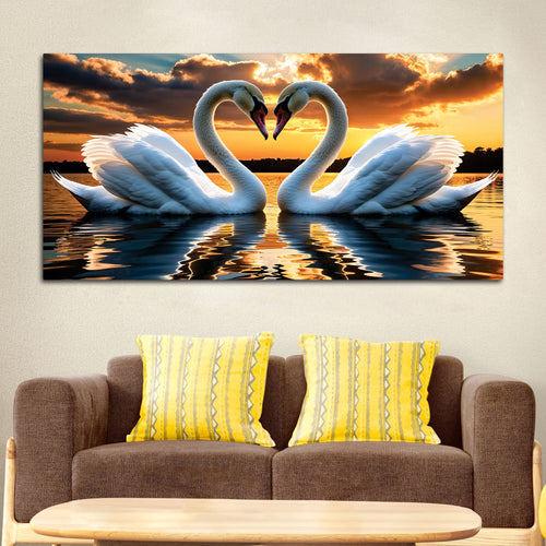 Elegant Swan Couple Wall Painting for Luxury Home Decor