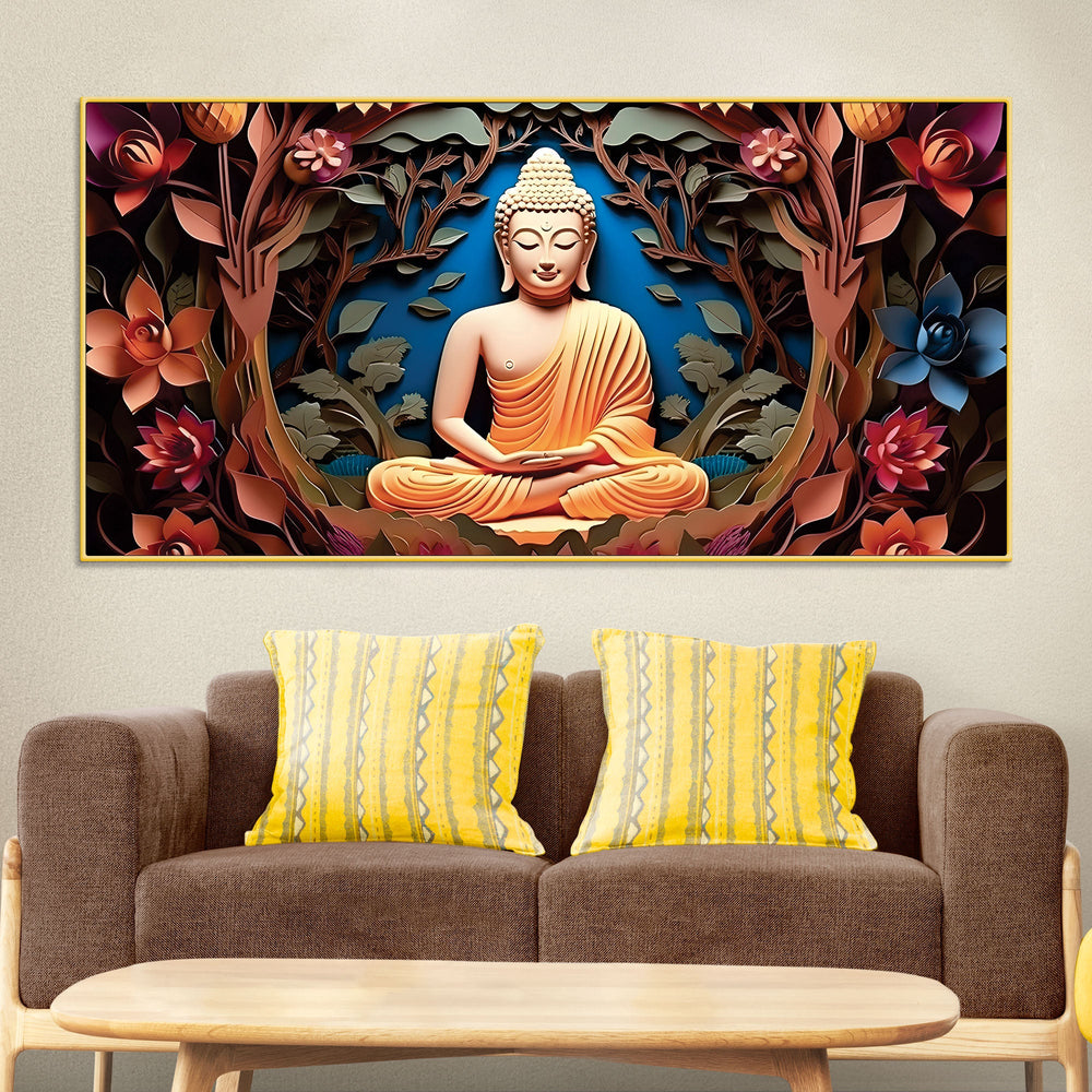 Buddha Wall Art with Floral Design – Luxury Canvas Painting