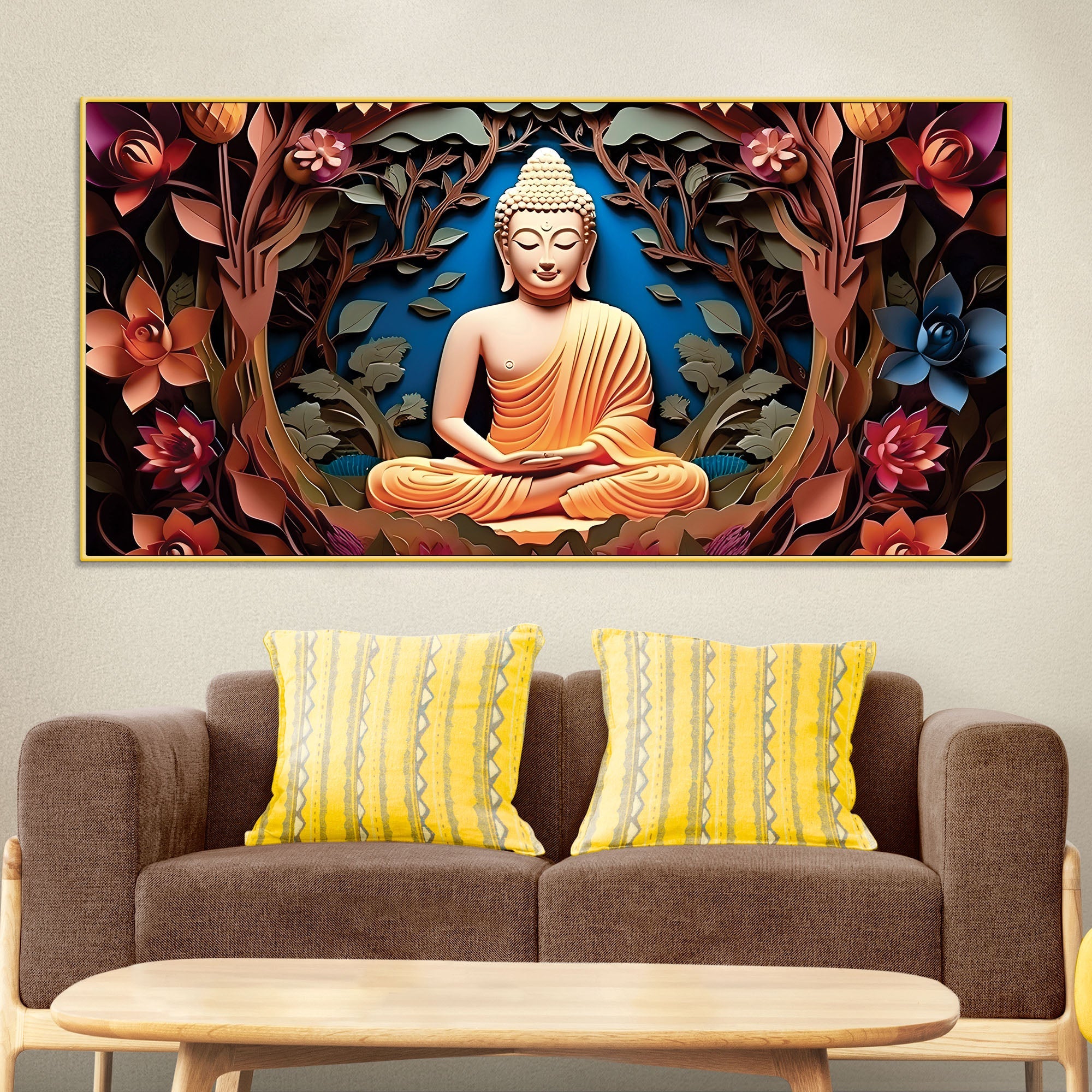 Buddha Wall Art with Floral Design – Luxury Canvas Painting