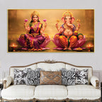 Shree Lakshmi & Ganesh Luxury Canvas Wall Painting for Home & Office – Modern Spiritual Wall Decor