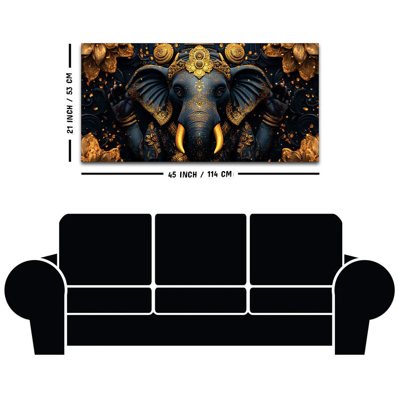 Divine Royal Black & Gold Lord Ganesha Canvas Wall Painting for Modern Home & Office Spaces